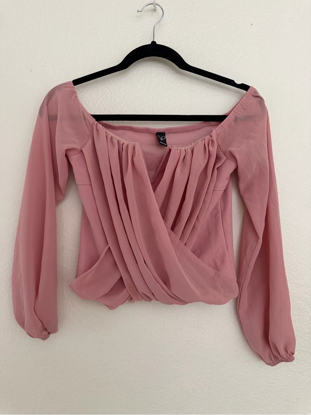 Windsor Pink Off-Shoulder Draped Long-Sleeve Top- Small